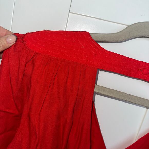 Parker 100% Silk Red V-Neck Long Sleeve Peplum Blouse, Open Back, Size M, EUC - Picture 3 of 7